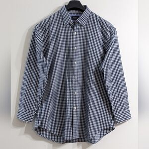 Esquire Men's Gingham Blue & Grey Slim Fit Non Iron Button Down,Size 17.5 32/33